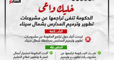 خليك واعى.. الحكومة تنفى تراجعها عن تطوير وترميم المدارس بشمال سيناء.. إنفوجراف
