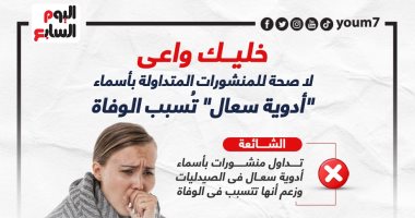 خليك واعى.. لا صحة للمنشورات المتداولة بأسماء أدوية سعال تسبب الوفاة.. إنفوجراف