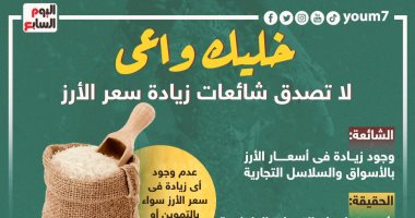 خليك واعى.. لا تصدق شائعات زيادة سعر الأرز "إنفوجراف"