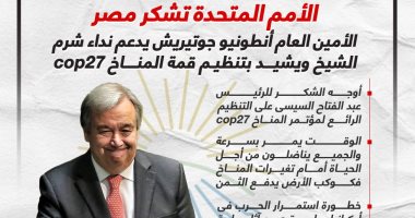 أنطونيو جوتيريش يدعم نداء شرم الشيخ ويشيد بتنظيم قمة المناخ.. إنفوجراف