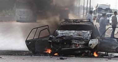 إصابة 4 أشخاص واحتراق سيارة فى حادث تصادم على طريق جمصة بالدقهلية