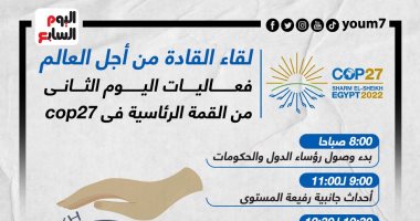 لقاء القادة من أجل العالم.. فعاليات اليوم الثانى من قمة المناخ.. إنفوجراف