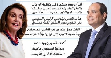الرئيس السيسى يستقبل رئيسة النواب الأمريكى.. وبيلوسى تشيد بتنظيم cop27 (إنفوجراف)