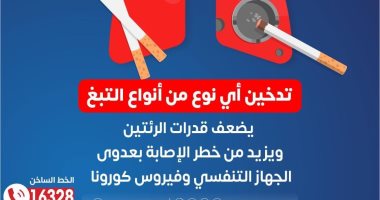 الصحة: التدخين يزيد من خطر الإصابة بأمراض الجهاز التنفسى وفيروس كورونا