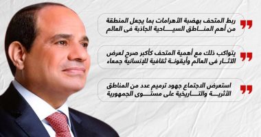 صياغة عصرية لأهم منطقة أثرية بالعالم.. الرئيس السيسى يتابع الموقف التنفيذى للمتحف المصرى الكبير  (إنفوجراف)