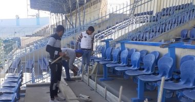 بدء تطوير استاد المحلة استعدادا لاستئناف مباريات الدورى.. صور