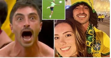 خلع قميصه بعد هدف البرازيل.. زوجة توبخ زوجها المشجع بسبب احتفاله بالمونديال 