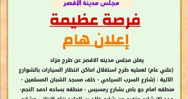 تجهيز أماكن انتظار سيارات وطرحها بمزاد لأول مرة في الأقصر.. اعرف التفاصيل