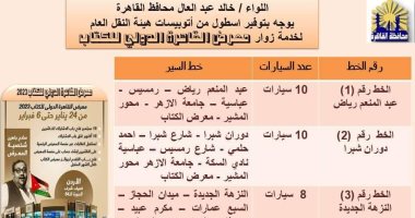 محافظة القاهرة تخصص 7 خطوط خدمة خاصة لنقل رواد معرض الكتاب 2023.. إنفوجراف