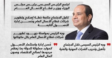 الرئيس السيسى يتابع خطة إصلاح وتطوير شركات قطاع الأعمال العام (إنفوجراف)