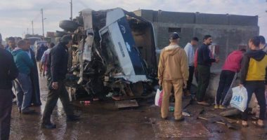 إصابة 18 شخصا فى انقلاب مينى باص بطريق بلقاس جمصة فى الدقهلية‎‎.. بالأسماء