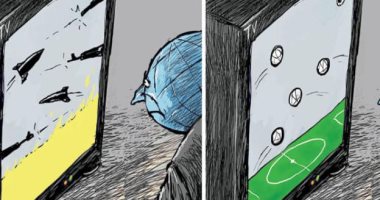 كاريكاتير اليوم.. بعد مباريات مونديال 2022.. العالم يعود لمشاهدة الحروب