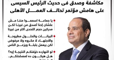 مكاشفة وصدق فى حديث الرئيس السيسي على هامش مؤتمر تحالف العمل الأهلى..إنفوجراف