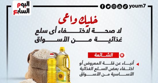 خليك واعى.. لا صحة لاختفاء أى سلع غذائية من الأسواق.. إنفوجراف