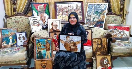 ببقايا الفنجان والفرشاة.. إسراء تعبر عن موهبتها فى الرسم بالقهوة والنسكافيه