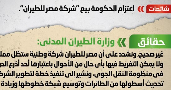 الحكومة ترد على شائعة بيع "شركة مصر للطيران": ستظل مملوكة للدولة