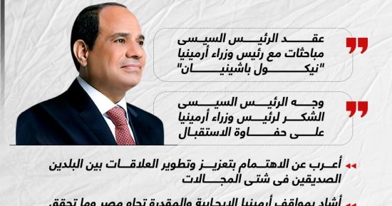 تفاصيل مباحثات الرئيس السيسي مع رئيس الوزراء الأرمينى (إنفوجراف)