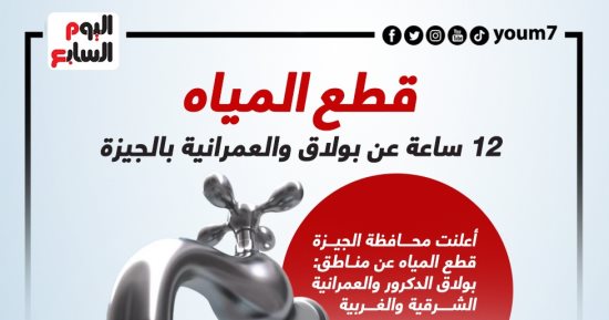 قطع المياه 12 ساعة عن بولاق والعمرانية بالجيزة.. إنفوجراف