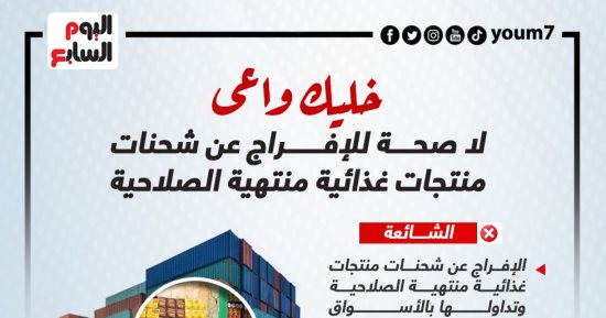 لا صحة للإفراج عن شحنات من المنتجات الغذائية منتهية الصلاحية ..إنفوجراف