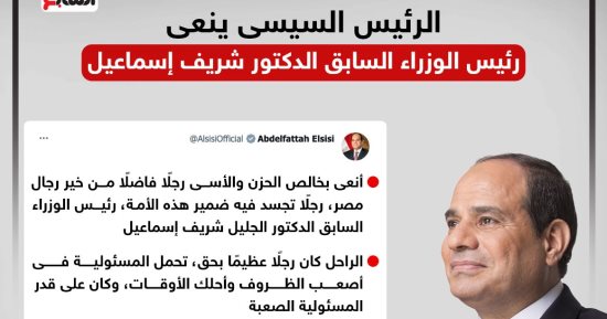 الرئيس السيسي ينعى رئيس الوزراء السابق الدكتور شريف إسماعيل.. إنفوجراف 