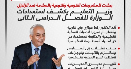 وزير التعليم يكشف استعدادات الوزارة للفصل الدراسى الثانى.. إنفوجراف