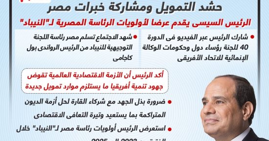 الرئيس السيسى يقدم عرضا لأولويات رئاسة مصر لـ"النيباد" ..إنفوجراف