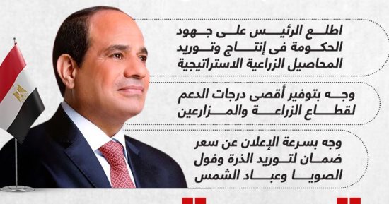 توجيهات الرئيس السيسي بتوفير أقصى درجات الدعم لقطاع الزراعة والمزارعين