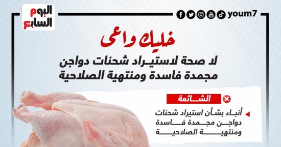 خليك واعى.. لا صحة لاستيراد شحنات دواجن مجمدة فاسدة "إنفوجراف"