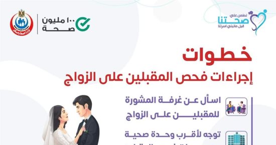 غدا انطلاق مبادرة فحص المقبلين على الزواج بـ11 مركزا طبيا فى الغربية