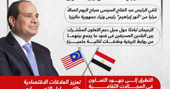 تعاون مشترك وتعزيز للعلاقات.. مباحثات هاتفية بين الرئيس السيسي ورئيس وزراء ماليزيا