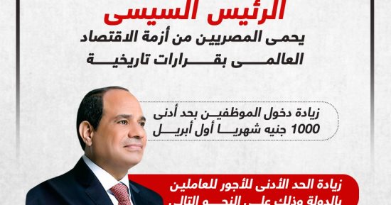 الرئيس السيسى يحمى المصريين من أزمة الاقتصاد العالمى بقرارات تاريخية ..إنفوجراف