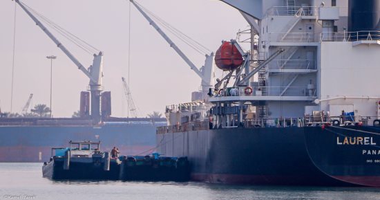 ميناء دمياط ينجح فى نقل شحنة من وحدة نهرية لسفينة مباشرة بنظام Double Berth