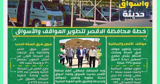 16 معلومة عن خطط تطوير المواقف والأسواق فى مدينتى الأقصر والبياضية