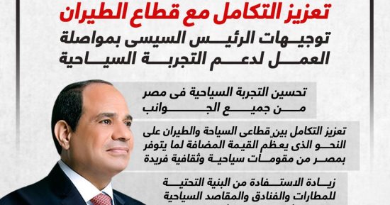 توجيهات الرئيس السيسى بمواصلة العمل لدعم التجربة السياحية فى مصر.. إنفوجراف