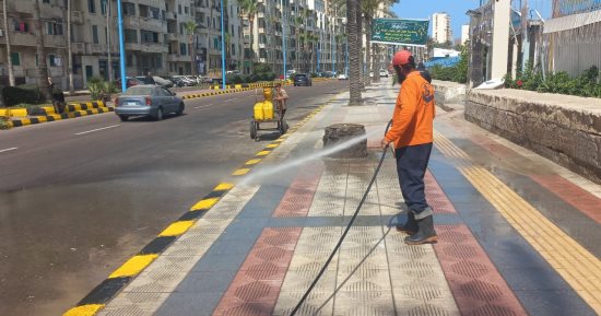أحياء الإسكندرية تكثف أعمال تجميل ودهان البلدورات استعدادا لأعياد شم النسيم