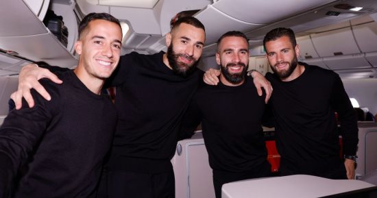 بعثة ريال مدريد تطير إلى إنجلترا لمواجهة تشيلسى فى دورى الأبطال.. صور