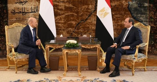 الرئيس السيسى يستقبل رئيس مجلس القيادة الرئاسي بالجمهورية اليمنية