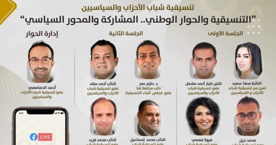 تنسيقية شباب الأحزاب تنظم صالونا حول الحوار الوطنى والمشاركة والمحور السياسى