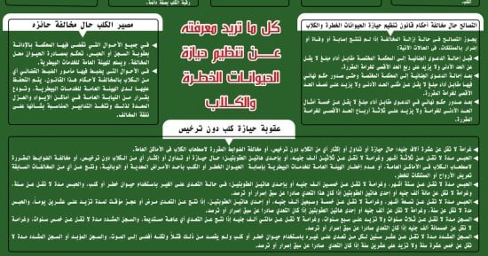 كل ما تريد معرفته عن تنظيم حيازة الحيوانات الخطرة والكلاب.. إنفوجراف