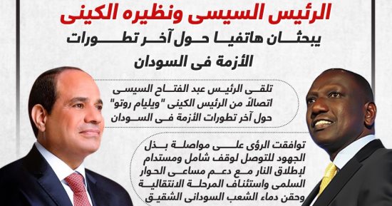 الرئيس السيسى ونظيره الكينى يتباحثان حول آخر تطورات الأزمة فى السودان.. إنفوجراف