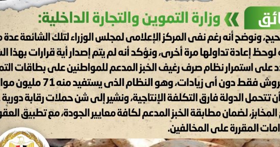 الحكومة تنفى صدور قرار برفع سعر رغيف الخبز المدعم بدءا من الشهر المقبل