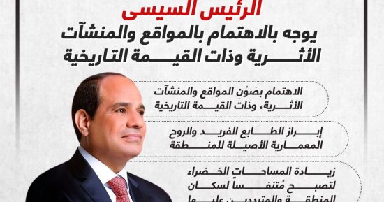 الرئيس السيسي يوجه بالاهتمام بالمواقع والمنشآت الأثرية وذات القيمة التاريخية (إنفوجراف)