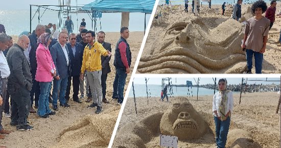 المجسمات الفائزة فى مهرجان "النحت على الرمال".. منحوتة "الغوريلا" فى المركز الأول.. و"السلحفاة البحرية" بالمركز الثانى.. ومحافظ الإسكندرية يؤكد تقديم الدعم للأنشطة الشاطئية.. وتطوير المهرجان فى السنوات المقبلة