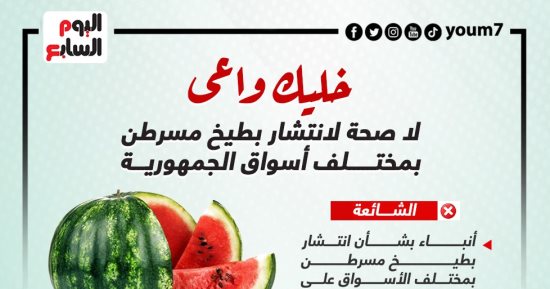 خليك واعى.. لا صحة لانتشار بطيخ مسرطن بمختلف أسواق الجمهورية.. إنفوجراف