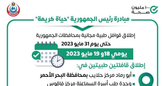 الصحة تطلق قافلتين طبيتين ضمن مبادرة حياة كريمة بالمحافظات اليوم