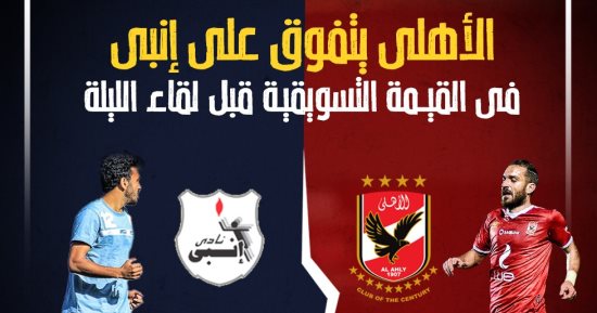 الأهلى يتفوق على إنبى فى القيمة التسويقية قبل لقاء الليلة.. إنفو جراف