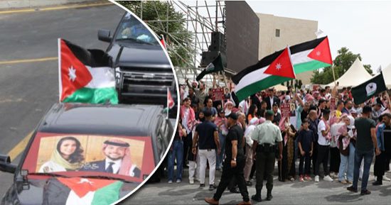أهازيج وأغانى وطنية فى زفاف الأمير حسين بن عبد الله الثانى.. ولى عهد الأردن: أجمل فرحة تشاركها مع من تحبهم ويحبونك..7 مواقع احتفالية خلال مسيرة الموكب الأحمر.. والأردنيون يحتشدون بالميادين احتفالا بالزفاف.. صور
