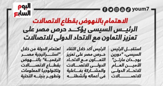 الرئيس السيسي يؤكد حرص مصر على تعزيز التعاون مع الاتحاد الدولى للاتصالات.. إنفوجراف