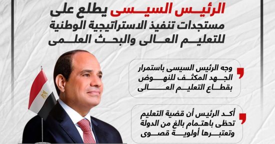 الرئيس السيسى يطلع على مستجدات تنفيذ الاستراتيجية الوطنية للتعليم العالى والبحث العلمى (إنفوجراف)