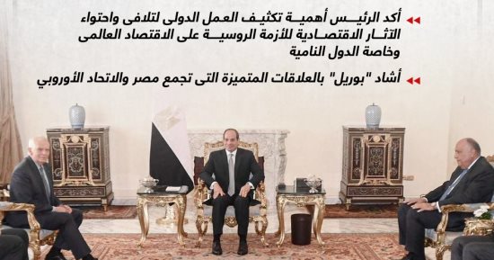 الرئيس السيسي يستقبل الممثل الأعلى للشئون الخارجية والسياسة والأمنية للاتحاد الأوروبى (إنفوجراف)